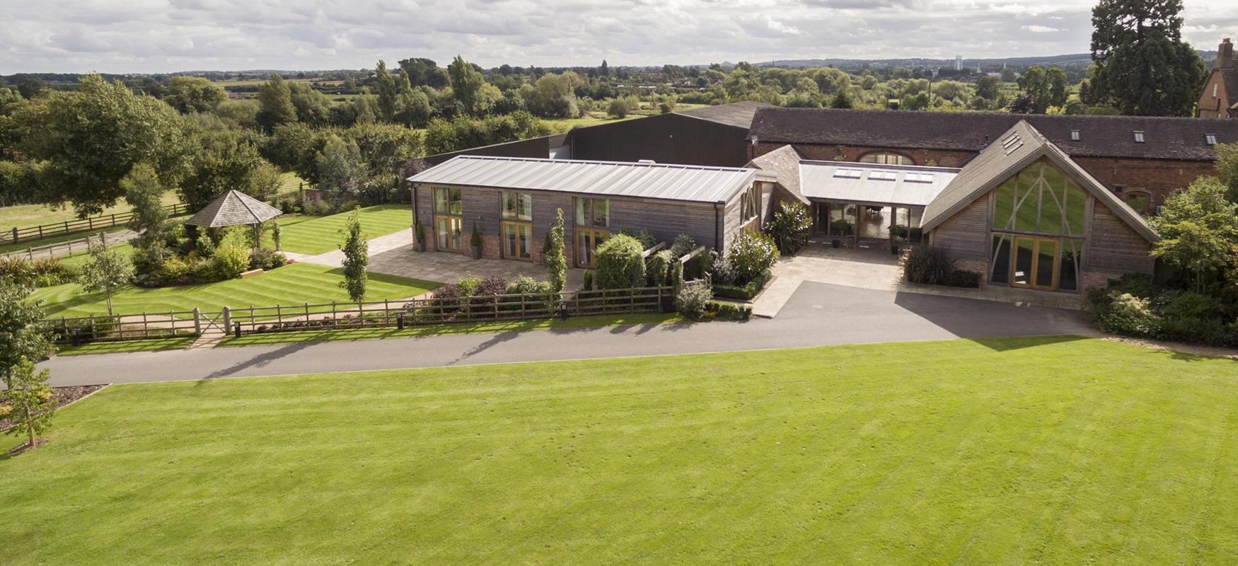 Mythe Barn Exterior Aerial View